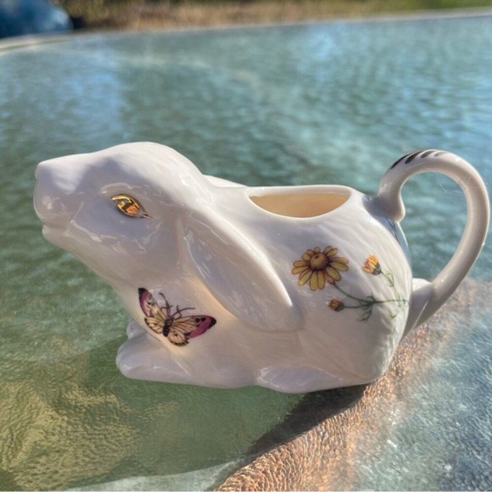 Grace's Teaware Porcelain Bunny Rabbit Creamer Butterflies Flowers